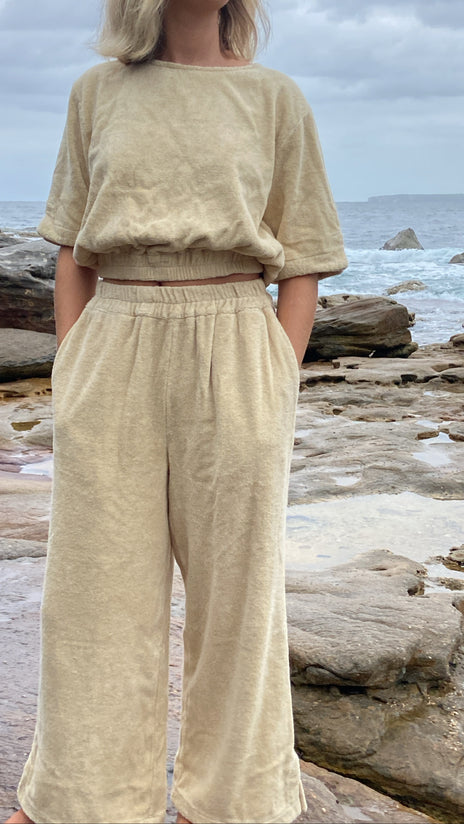 Terry Towelling - Capri Top in Wheat