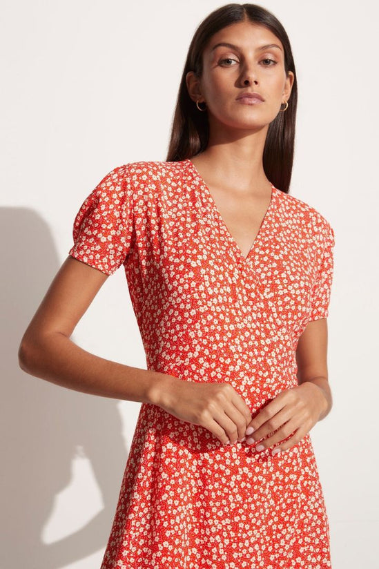 Faithfull The Brand	- Louella Mini Wrap Dress in Careyes Floral Cherry