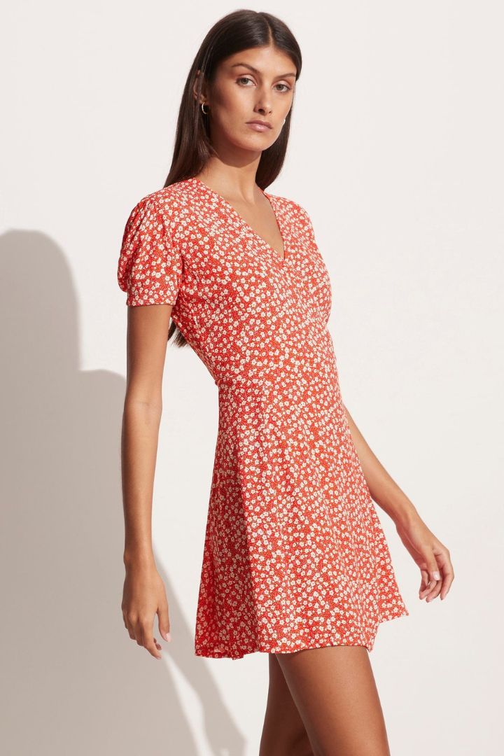Faithfull The Brand	- Louella Mini Wrap Dress in Careyes Floral Cherry