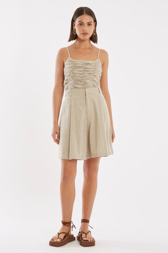 Zulu & Zephr - Flax Linen Gathered Cami, Beige - Worn For Good