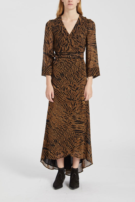 Ganni -  Georgette Maxi Wrap Dress, Tiger Print - Worn For Good