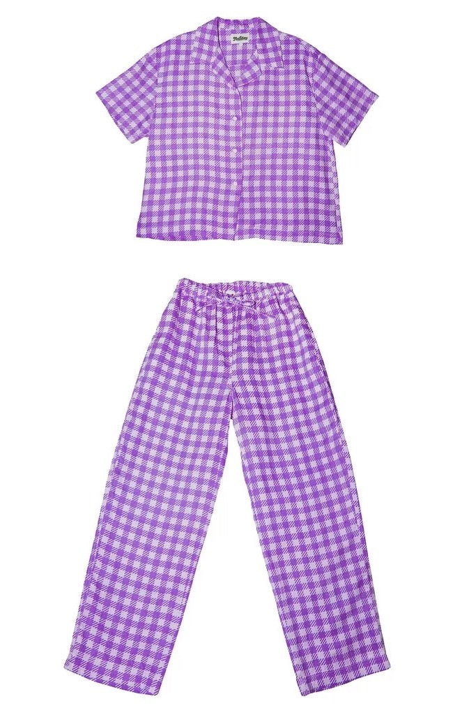 Emma Mulholland on Holiday - Pyjama Long Set in Gingham Purple