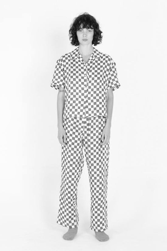 Emma Mulholland on Holiday - Pyjama Long Set in Gingham Purple