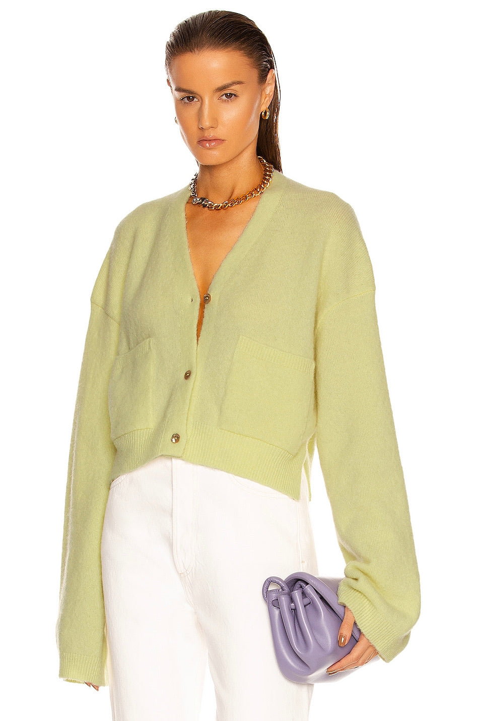 Nanushka - Cropped Cardigan, Lime - Worn For Good