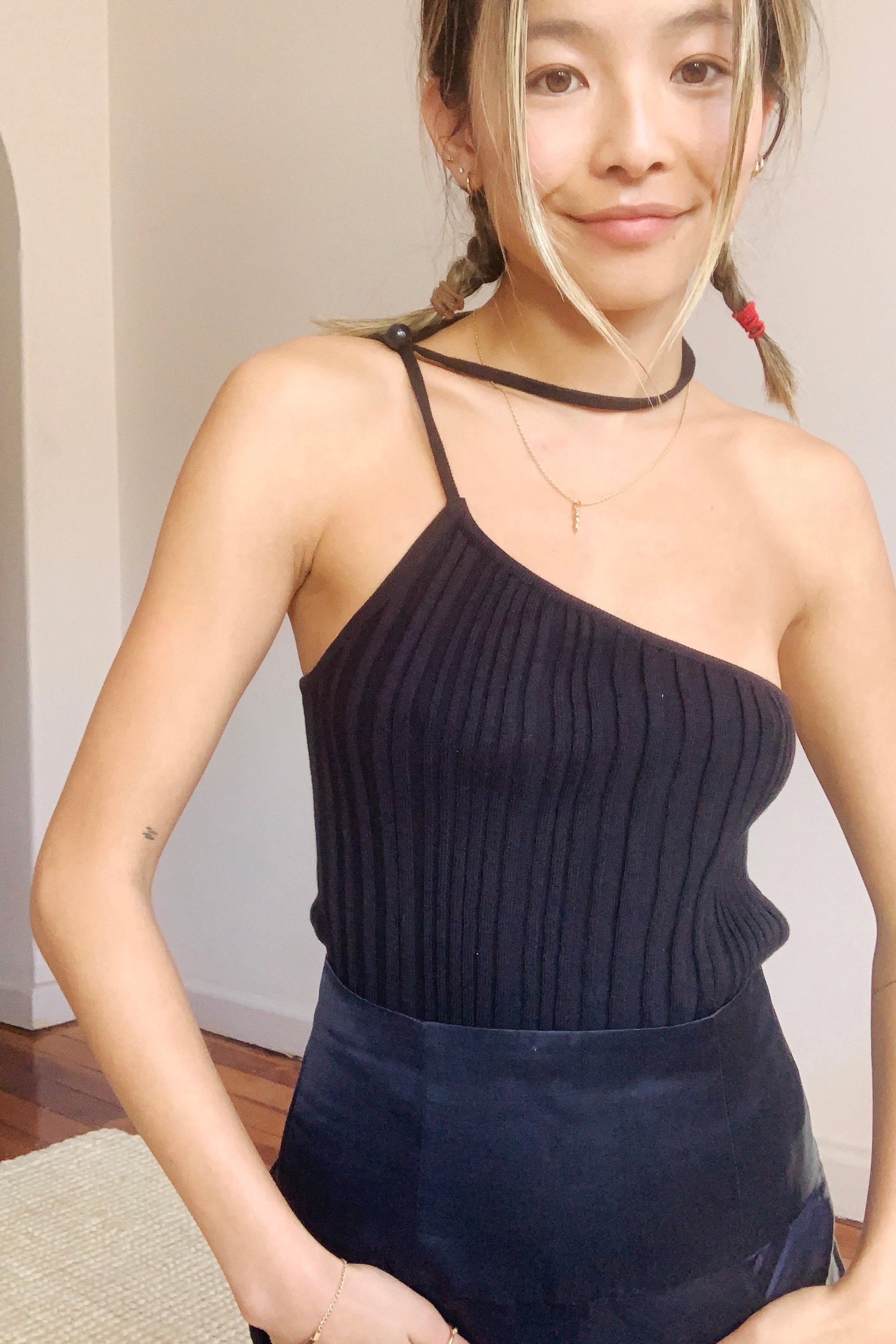 Jacquemus - One Shoulder Ribbed Singlet, Black  - Worn For Good