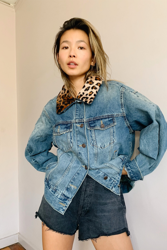Earl Grey People - Denim Jacket with Print Collar - Worn For Good