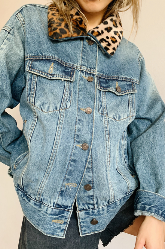 Earl Grey People - Denim Jacket with Print Collar - Worn For Good