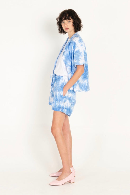 Emma Mulholland on Holiday - Pyjama Short Set, Tie Dye Light Blue - Worn For Good