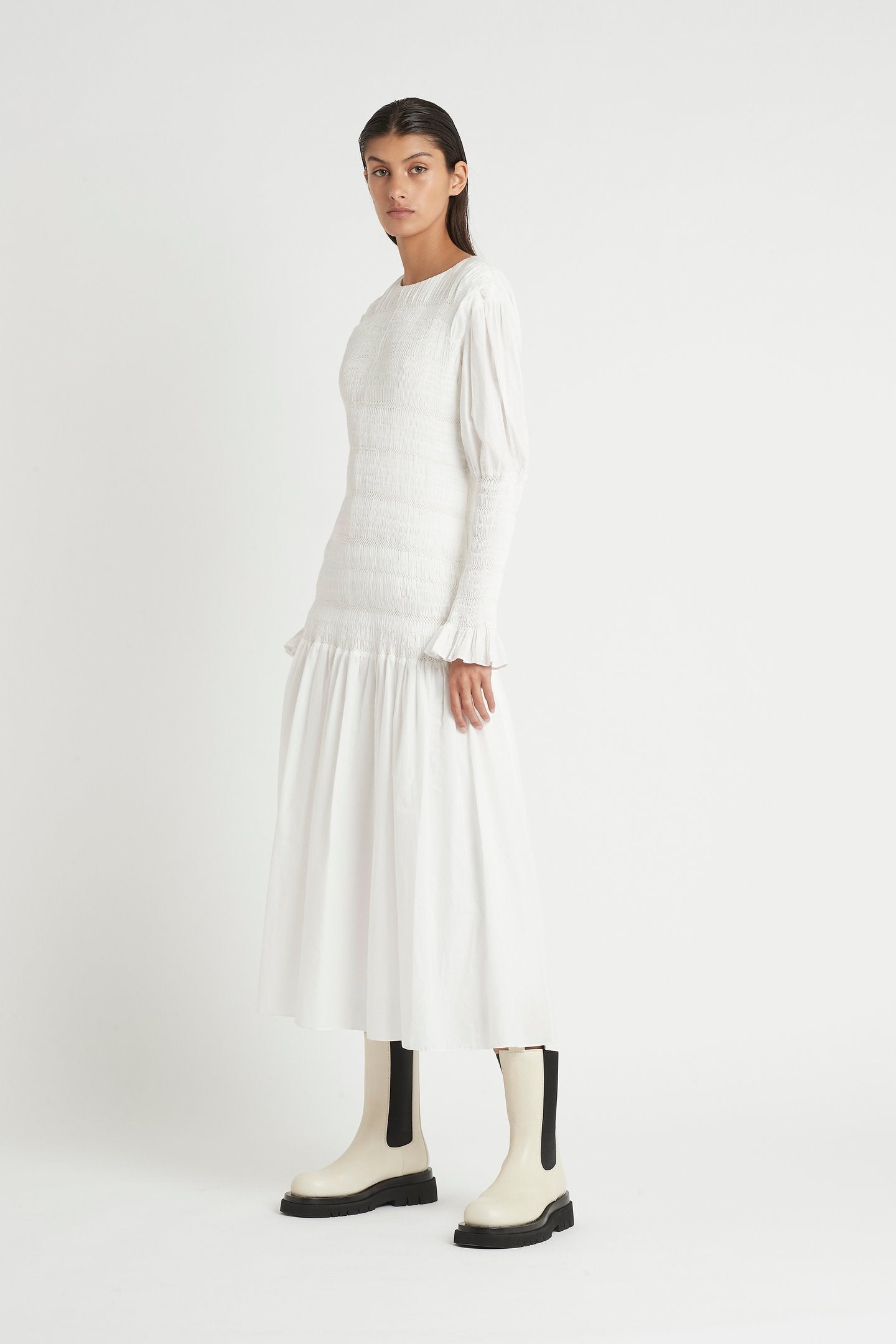 SIR. - Cecil Long Sleeve Midi Dress, White - Worn For Good