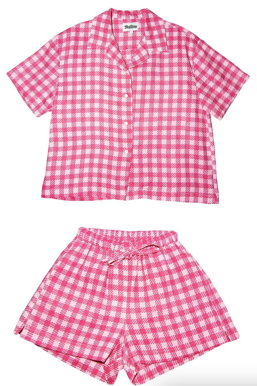 Holiday the Label - Pyjama Short Set, Gingham Pink - Worn For Good