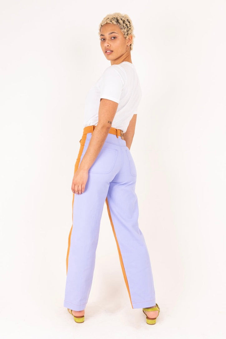 Emma Mulholland on Holiday - Vacation Pant, Contrast Orange and Lilac - Worn For Good