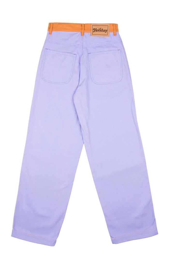 Emma Mulholland on Holiday - Vacation Pant, Contrast Orange and Lilac - Worn For Good