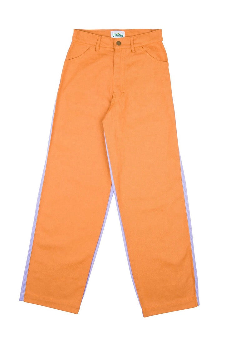 Emma Mulholland on Holiday - Vacation Pant, Contrast Orange and Lilac - Worn For Good
