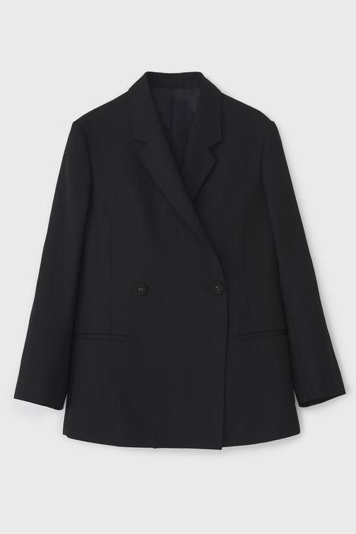 Toteme - Loreo Oversized Double-breasted Woven Blazer, Black - Worn For Good