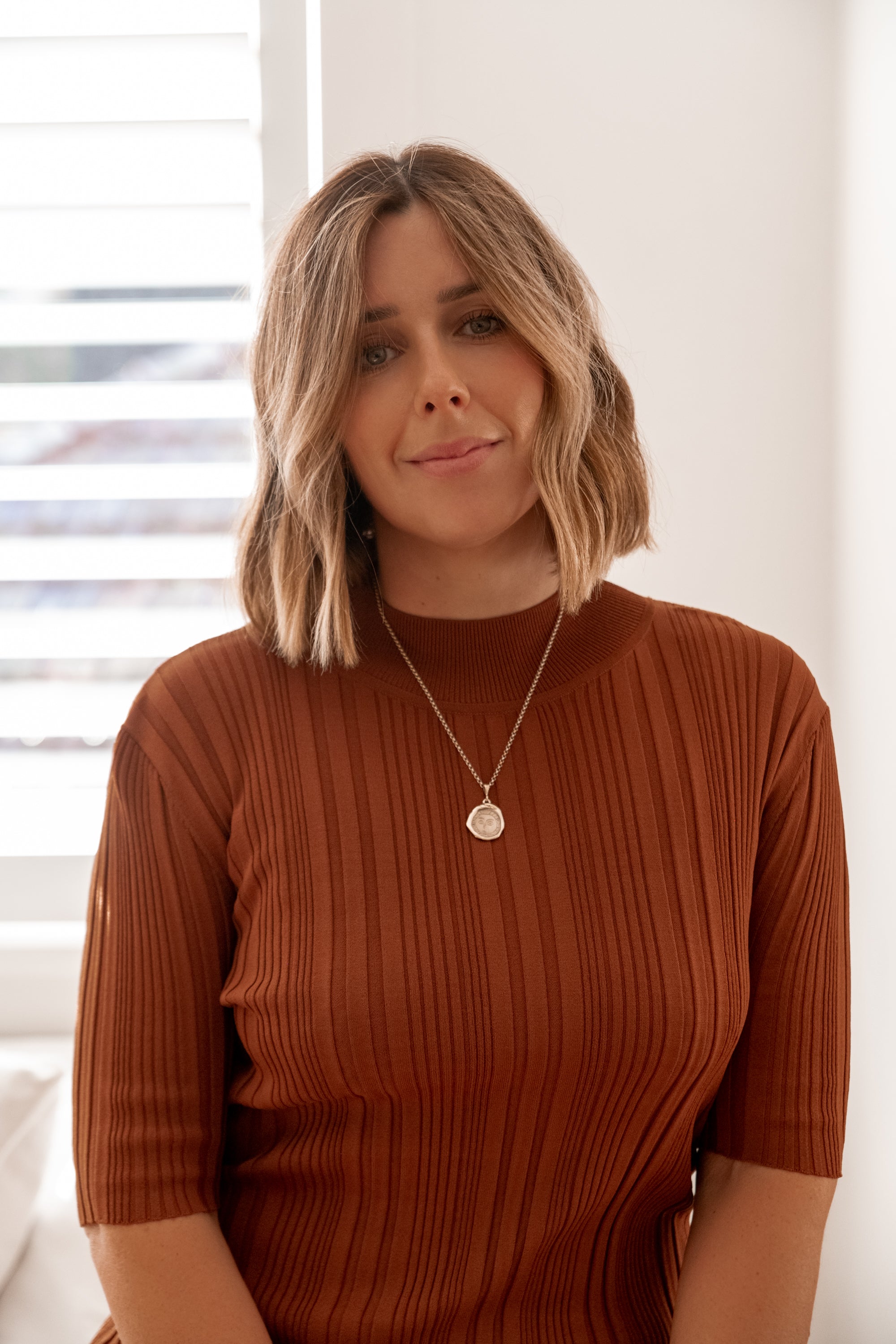 Bec & Bridge - Toulouse Ribbed Knit Top, Brown - Worn For Good