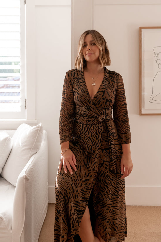 Ganni -  Georgette Maxi Wrap Dress, Tiger Print - Worn For Good