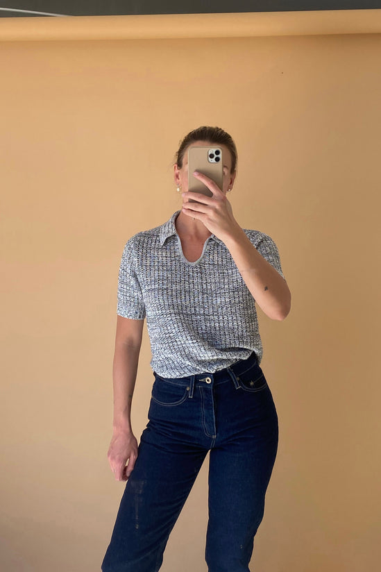 Proenza Schouler - Open-knit silk polo top, Black and White - Worn For Good