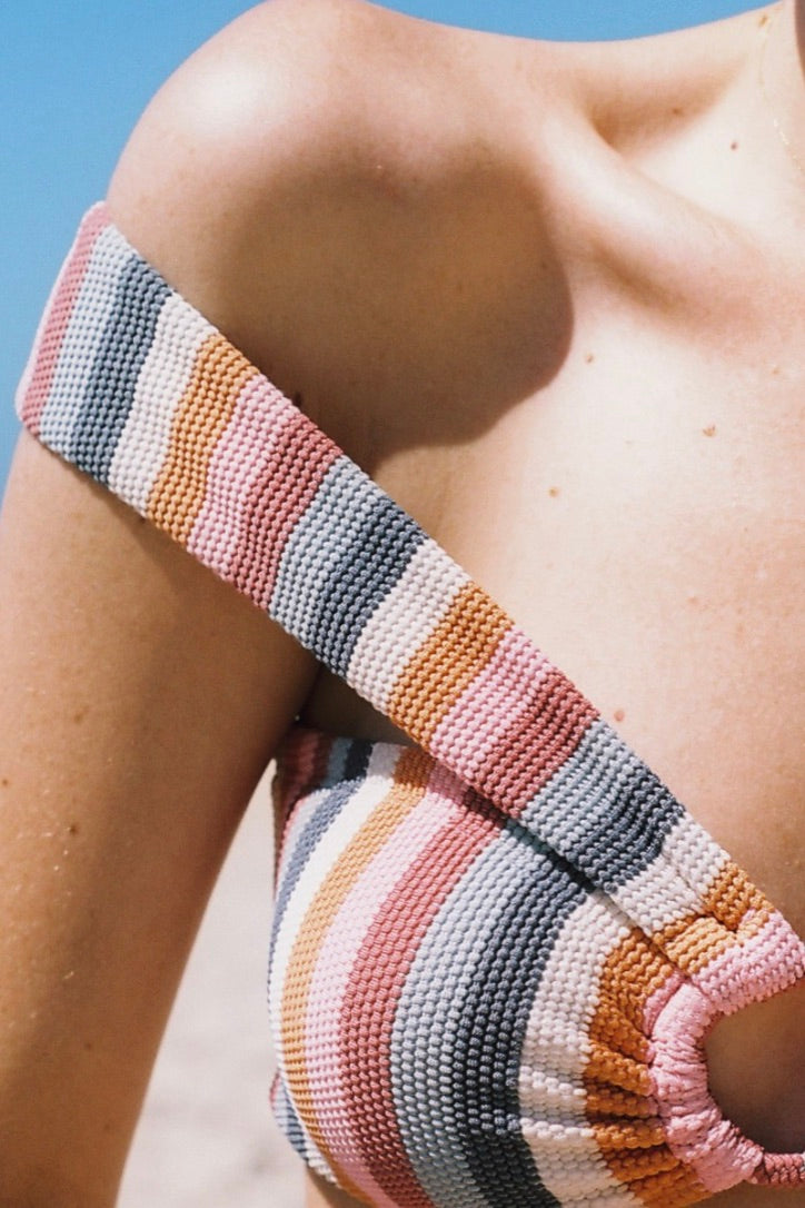 Peony - Asymmetric Bandeau Bikini Top in Rainbow