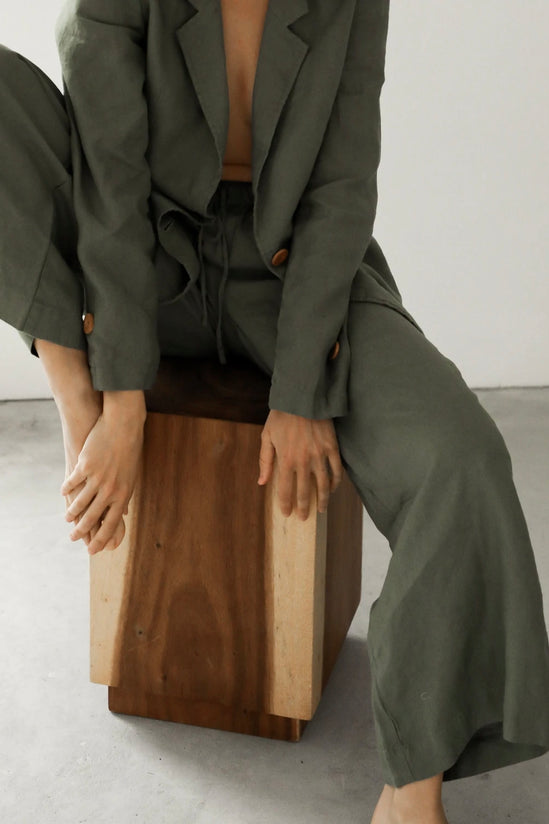 Moss Living - Linen Wide Leg Draw String Pant, Moss - Worn For Good