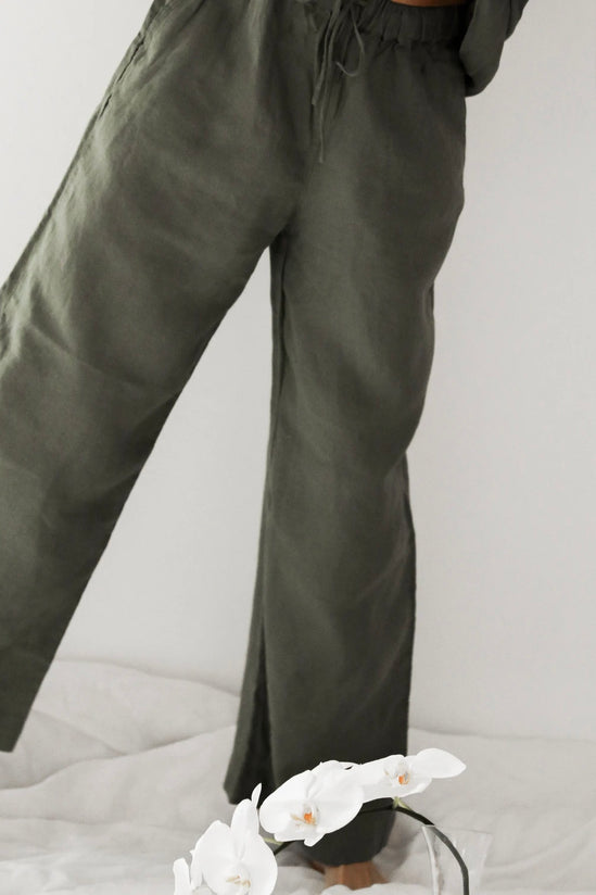 Moss Living - Linen Wide Leg Draw String Pant, Moss - Worn For Good
